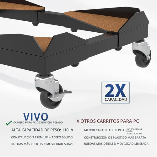 Vista 5 de VIVO Carrito de PC portátil ajustable de acero grande para debajo del CART-PC03D se adapta a la mayoría de PC para juegos de hasta 25 x 12 pulgadas