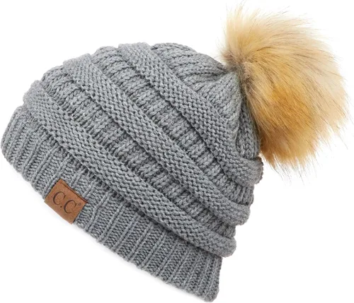 Vista 60 de Gorro unisex liso con pompón y ribete (HAT-43) de C.C Hatsandscarf Exclusives Marfil