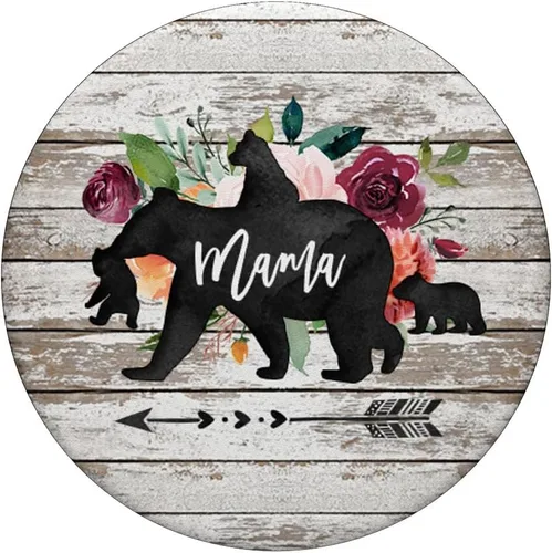 Vista 3 de Mama Bear - Agarre y soporte para teléfonos y tabletas con diseño de flores de acuarela de madera rústica, Negro