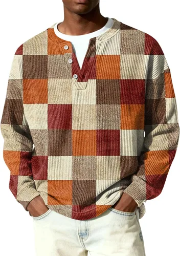 Vista 4 de Camisetas tipo polo de manga larga para hombre, con botones, a rayas, divertidas, de punto, con bolsillo