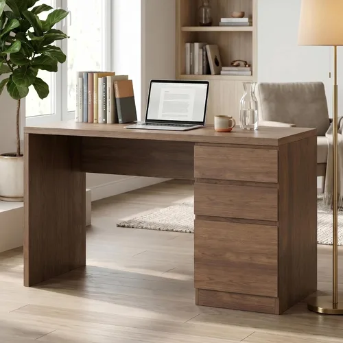 Vista 7 de FUNKOCO Escritorio blanco para computadora con 3 cajones, escritorio de madera para oficina en casa de 53 pulgadas con cajón de archivos
