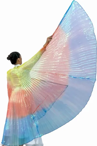 Vista 5 de Wuchieal Disfraz de danza del vientre de 2 palos y coak de ángel para mujer 0#amarillo-rojo-azul