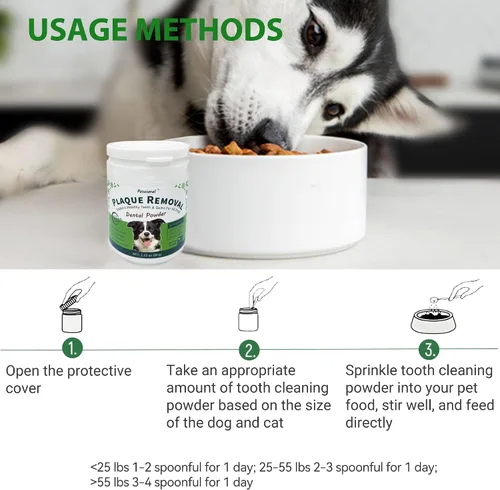 Vista 7 de Petstoral Polvo dental natural para perros, cuidado dental para perros, removedor de placa y tratamiento para el mal aliento, encías saludables