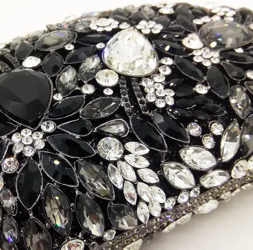 Vista 6 de Boutique De FGG Bolsos de noche de flores y embragues para mujer, bolsos formales de diamantes de imitación, bolsos de mano de cristal de boda