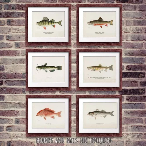 Vista 3 de Pescado - Póster vintage de pesca y playa en el océano, impresión de casa del lago y cabaña, impresión artística educativa, regalo para pescadores