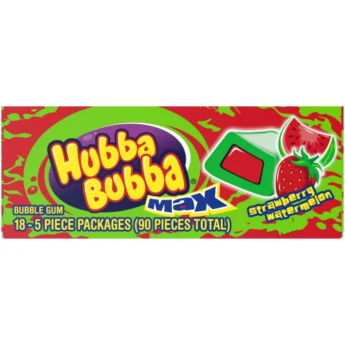 Vista 4 de Hubba Bubba Max Bubble Gum - Goma de mascar con sabor a sandía, fresa (paquete de 18), 5 unidades Juicy strawberry watermelon bubble gum, great
