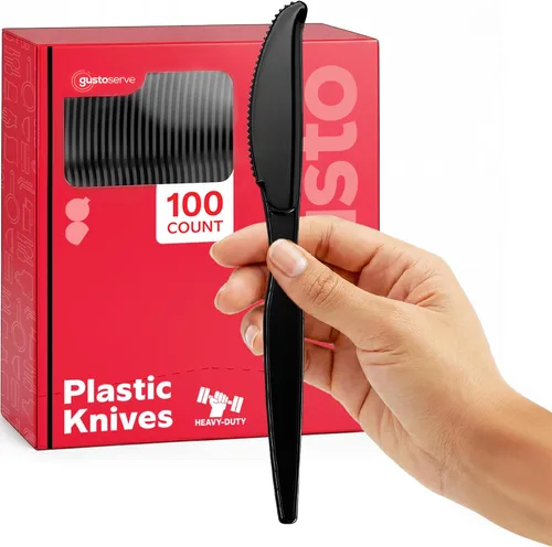 Vista 7 de Comfy Package [Paquete combinado de 360 unidades] cubiertos básicos de plástico negro, utensilios desechables pesados, 180 tenedores, 120 cucharas