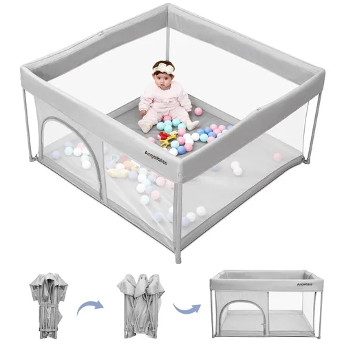 Vista 8 de Corralito plegable para bebés de 50 x 50 pulgadas, listo para usar fuera de la caja, para bebés y niños pequeños, patio de juegos portátil con malla