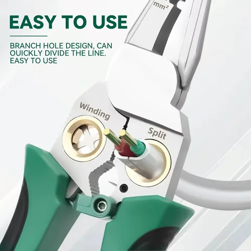 Vista 4 de Pelacables 8 en 1 con probador de voltaje, herramienta de pelado de cables eléctricos multifunción para cortar y alicates de tracción, herramienta
