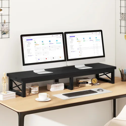 Vista 8 de IBUYKE Elevador de TV grande de 45" para TV de 32-60 pulgadas, Soporte de TV corto de sobremesa con almacenamiento y patas de acero, Escritorio