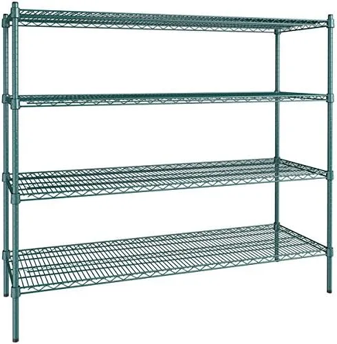 Vista 387 de Kit de 4 estantes de epoxi verde NSF de 21 x 72 pulgadas con postes de 86 pulgadas, estantería de almacenamiento resistente, kit de estantería