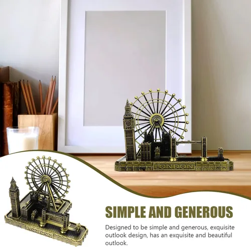 Vista 7 de Figura de modelo londinense Big Ben Reloj Ornamento con base de madera decorativo coleccionable para el hogar Oficina Soporte de exhibición