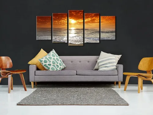 Vista 4 de Wieco Art, 5 paneles con hermosas vistas en alta definición en lienzos estirados y enmarcados. Lienzos de arte moderno de pared para decoración