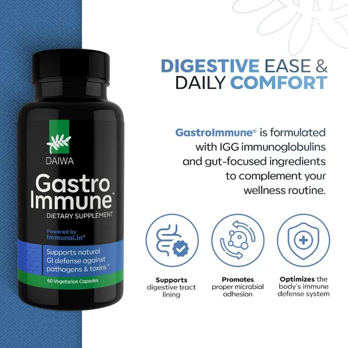 Vista 2 de Daiwa GastroImmune - Suplemento de salud intestinal e inmunidad - Fórmula a base de proteínas sin OMG para el bienestar digestivo - 60 cápsulas