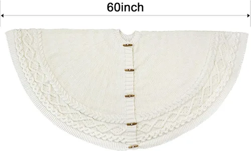 Vista 7 de Falda de árbol de Navidad de 60 pulgadas: falda de árbol grande para árbol de 9 pies, falda de árbol blanco crema de punto con borde de diamante