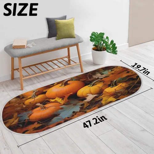 Vista 2 de cfpolar Pumpkin Maple Leaves Bathroom Rugs Non-Slip Bath Rug Microfiber Bath Mat Absorbent Kitchen Mats and Rugs Machine Washable Oval Plush Floor