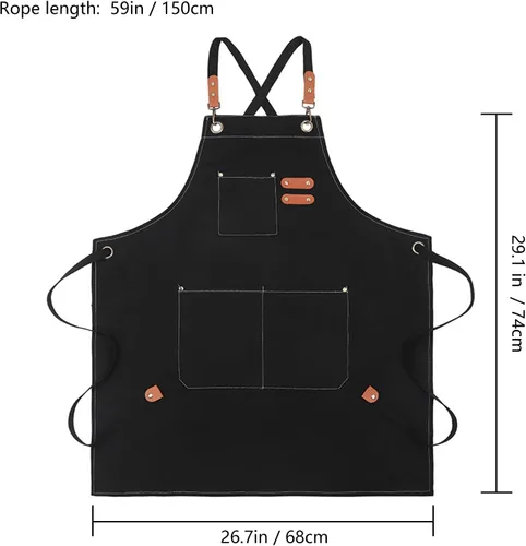 Vista 2 de Adjustable Canvas Apron with 3 Pockets for Men Women,Cross Back Work Apron,Durable Kitchen Apron for Cooking