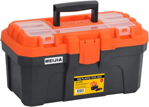 Vista 9 de MEIJIA Caja de almacenamiento portátil de herramientas, organizadores con pestillos plegables (negro y naranja) (12 x 5.9 x 3.94 pulgadas)