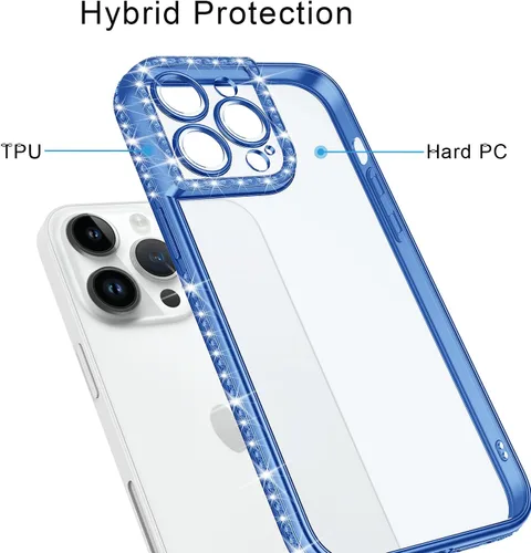 Vista 3 de Funda diseñada para iPhone 11 Pro Max con purpurina, cubierta de lujo con incrustaciones de diamantes para mujeres y niñas con protector de cámara