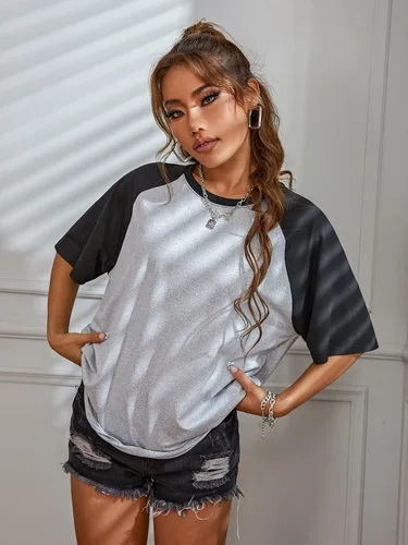 Vista 5 de Verdusa Camiseta casual de manga corta con cuello redondo de gran tamaño para mujer