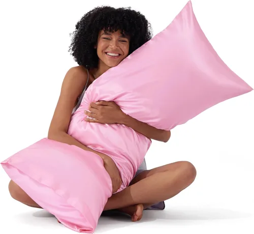 Vista 51 de Bedsure Paquete de 2 fundas de almohada de satén similares a las fundas de almohada de seda tamaño estándar, funda de almohada para mujeres que