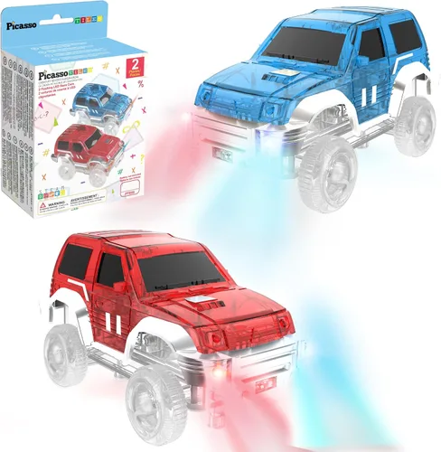 Vista 12 de PicassoTiles Juego de 121 azulejos magnéticos de pista de carreras de mármol 3 en 1, juego de construcción de carreras de automóviles, aprendizaje