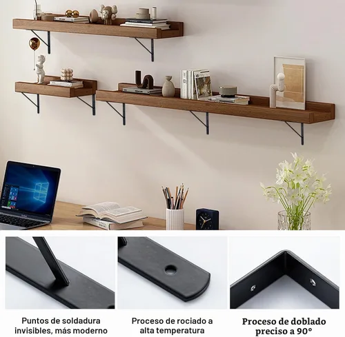 Vista 2 de HOME MASTER HARDWARE Soportes de estante de 10 x 8 pulgadas, soporte de ángulo de pared triangular de 90 grados en L para estantes flotantes Negro