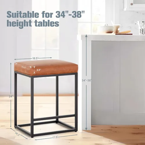 Vista 2 de Juego de 4 taburetes de bar marrones para encimera de cocina, taburetes de bar modernos sin espalda de 24 pulgadas, taburetes de bar industriales