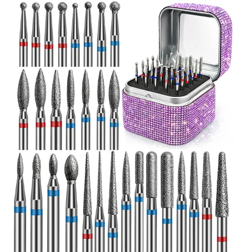 Vista 8 de Juego de 30 brocas para uñas: brocas de diamante de 3/32 pulgadas para preparación de uñas de gel acrílico, contiene cabezas
