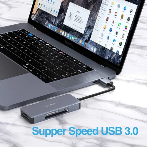 Vista 8 de Lector de tarjetas CF, USB 3.0 a adaptador de lector de tarjetas de memoria flash compacto 5Gbps lectura simultáneamente 5 tarjetas simultáneamente