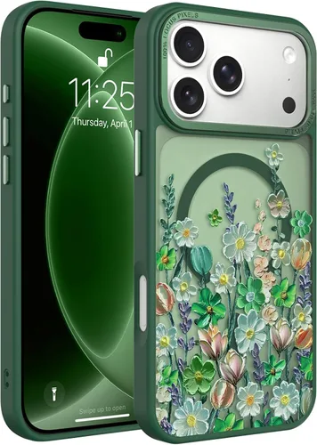 Vista 17 de Magnético para iPhone 13 con protector de pantalla [Compatible con MagSafe] Diseño de patrón floral de flores bonitas, funda delgada a prueba