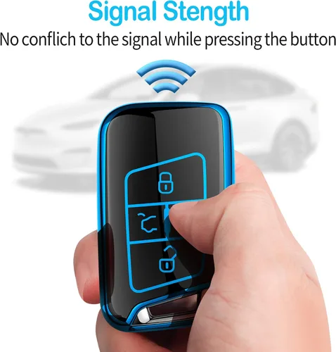 Vista 5 de Tukellen Funda para llavero Volkswagen, funda de TPU suave de alta calidad, protección completa, funda para llavero VW Tiguan Atlas Jetta Passat Azul