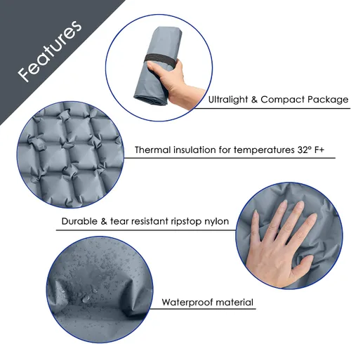 Vista 4 de Colchoneta de dormir ultraligera para acampar – Colchoneta ligera para mochileros – Colchón inflable y compacto
