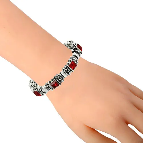 Vista 2 de Falari Pulsera elástica de plata antigua de cristal acrílico vintage