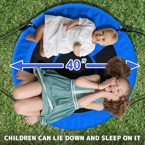 Vista 7 de Columpio de platillo para niños, columpio de árbol al aire libre de 40 pulgadas con capacidad de peso de 660 libras, tela impermeable Oxford 900D