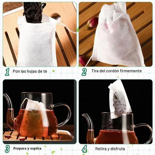 Vista 4 de 1000 bolsas de té desechables para té de hojas sueltas, bolsas de té vacías con cordón a granel, bolsas de filtro de té con cucharas de té para té