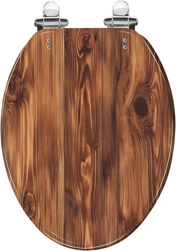 Vista 12 de Asiento de inodoro redondo, tablón de madera envejecida, aspecto de madera sintética, tabla de madera envejecida, asiento de inodoro de resina