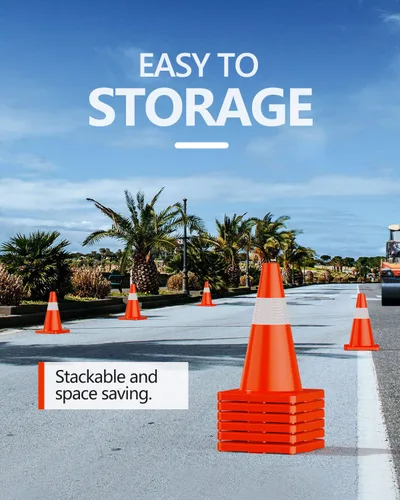 Vista 2 de BATTIFE Paquete de 6 conos de seguridad de tráfico de 18 pulgadas con collares reflectantes, cono de construcción naranja de PVC para el hogar