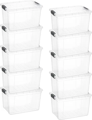 Vista 20 de Superio Contenedor de plástico transparente de 7.4 cuartos con tapa, no tóxico, sin BPA, sin olor, caja de almacenamiento organizadora, recipiente