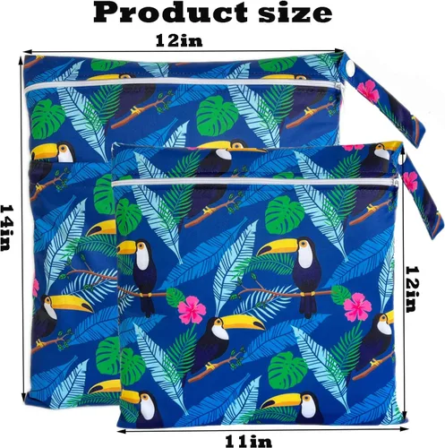 Vista 2 de Bolsa para pañales de tela, 2 bolsas impermeables y reutilizables con bolsillos con cremallera, lavable, reutilizable para viajes, playa, piscina