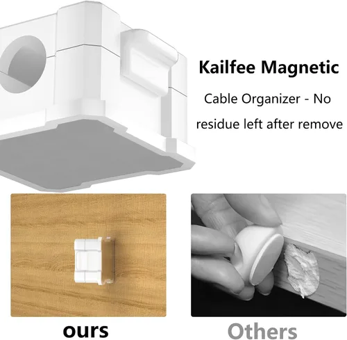 Vista 7 de Kailfee - Paquete de 6 clips magnéticos para cables [cable ajustable suave] Soporte para cables, gestión de cables debajo del escritorio, soporte
