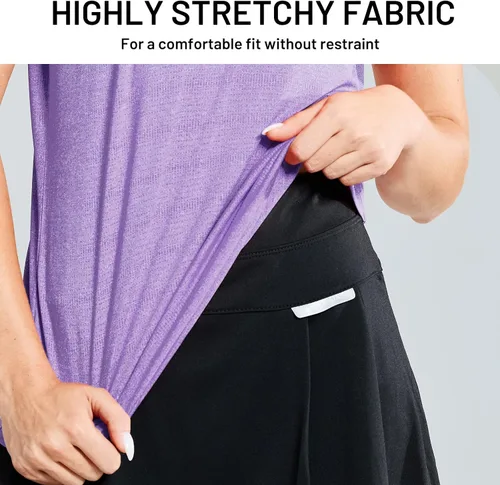 Vista 4 de MIER Polo de golf para mujer, sin cuello, UPF 50+, manga corta, tenis y correr, cuello en V