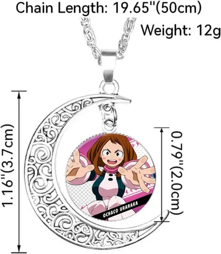 Vista 2 de Aquasuki Midoriya Izuku - Collar con colgante de luna y cúpula de cristal, pulsera trenzada Midoriya Izuku, juego de joyas para adolescentes, niños