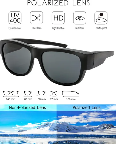 Vista 3 de The Fresh - Lentes de sol polarizados, de alta definición y envolventes para uso sobre anteojos - Estuche de piel para anteojos