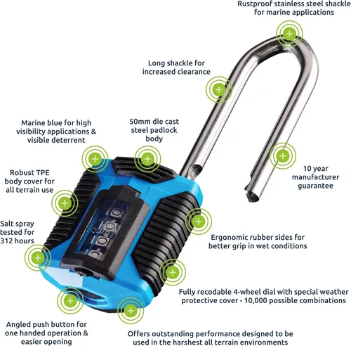 Vista 5 de Squire Candado resistente (CP50) – Grillete de acero más resistente – Candado de combinación de 4 ruedas – Acero aleado para resistencia a