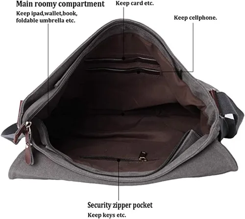 Vista 4 de Sechunk Bolso de lona pequeño de mensajero vintage, bolso de hombro para todos los días, bolsa bandolera para hombres y mujeres