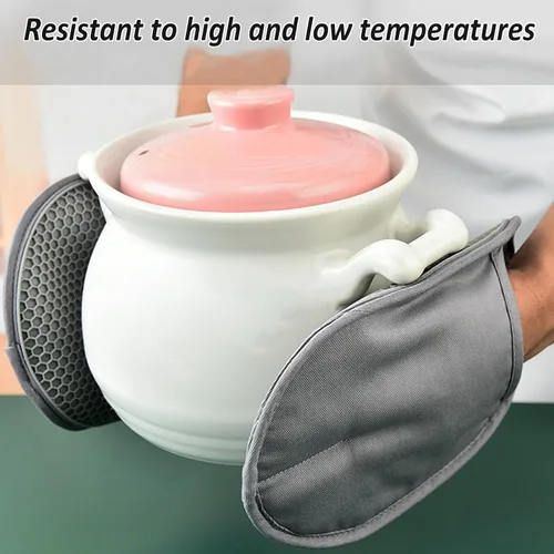 Vista 6 de Juego de 2 soportes de silicona para ollas con bolsillos, antideslizantes, acanalados, para cocina, almohadillas calientes resistentes al calor y al