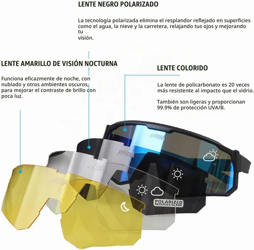 Vista 3 de Gafas de ciclismo polarizadas con 3 lentes intercambiables, gafas de equitación, béisbol, correr, esquí, deportes