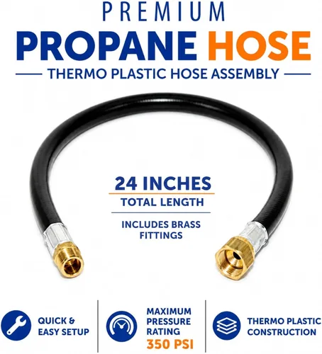 Vista 4 de Flame King Conjunto de manguera de plástico termoplástico de propano de 24 pulgadas, diámetro interior de 3/8 pulgadas, MPT de 3/8 pulgadas x brida