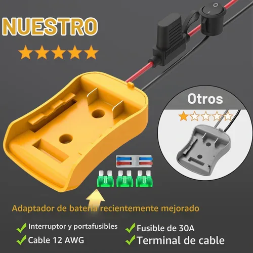 Vista 3 de Kzreect Paquete de 2 adaptadores para ruedas eléctricas compatibles con batería Dewalt 20V, kit convertidor con portafusibles, interruptor